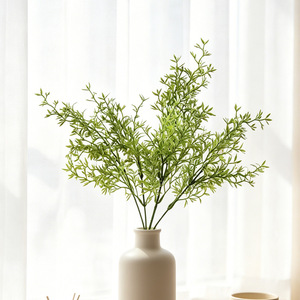 Bouquet Artificiel 5 Têtes en Plastique Pin Brumeux Blanc Gris Champagne pour Mariage et Décoration Intérieure - Product Image 4