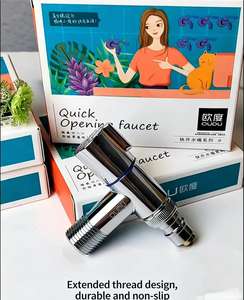 Robinet d'angle moderne en acier inoxydable pour machine <span class=keywords><strong>à</strong></span> laver avec vanne d'arrêt automatique et connecteur universel <span class=keywords><strong>à</strong></span> <span class=keywords><strong>clipser</strong></span> - Product Image 4