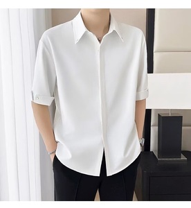 <span class=keywords><strong>Camicia</strong></span> Estiva di Alta Gamma Senza Stiratura in <span class=keywords><strong>Seta</strong></span> Ghiaccio Sottile a Maniche Corte da Uomo, Versione Coreana, Fresca e Traspirante, a Maniche Cinque e Mezzo - Product Image 2