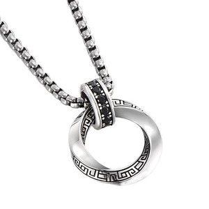 Kupfer-Möbius-<span class=keywords><strong>Ring</strong></span>-Anhänger-Halskette, Schwarzer Zirkon Griechischer Schlüssel Retro-Schmuck für Männer und Frauen - Product Image 6