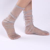 Vente en gros pas cher Chaussettes en dentelle transparente sexy Chaussettes transparentes en tulle pailleté pour femmes