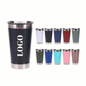 Gobelet isotherme en acier inoxydable givré de 16 oz, personnalisé pour le vin, le café, la bière, avec ouvre-bouteille - Product Image 1