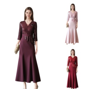 L-5XL elegante da <span class=keywords><strong>sera</strong></span> in raso per donna abito lungo con scollo a V Maxi Casual romantico per feste matrimoni abiti da sposa <span class=keywords><strong>madre</strong></span> - Product Image 1