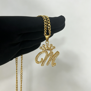Collana Personalizzata con Iniziali a Corona, Placcata in Oro 18K, Acciaio Inossidabile, Targhetta 3D, Regalo di Compleanno per Innamorati - Product Image 1