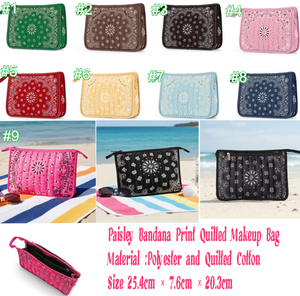 Bandana Paisley Quilted Cosmetic <strong>Bag</strong> Vintage Floral Print Zipper Wristlet Pouch <strong>Large</strong> Capacity Hand Strap Beach <strong>Makeup</strong> <strong>Bag</strong> - Product Image 1