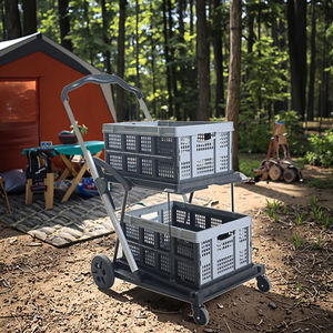 LEADLOONG Chariot pliable à 2 niveaux avec caisse de rangement Chariot pliable pour cuisine, garage, épicerie, blanchisserie, usage extérieur - Product Image 3