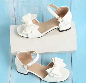 Summer Girls' <b>White</b> Princess Dress Sandals Elegant Strappy With Ankle Strap <b>Heeled</b> Kids Sandals - Product Image 1