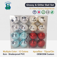 Ensemble de boules de Noël en plastique vert et or, 12 couleurs, 8 cm, boules à paillettes miroir, en plastique incassable, décorations en boîte, fabrication en usine