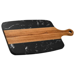Planche à découper double face en bois d'acacia avec surpiqûres en marbre, écologique et lavable au lave-vaisselle, pour steak, fromage, viande, pain - Product Image 1