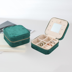 Classic Velvet Jewelry Travel <b>Storage</b> <b>Box</b> Custom logo <b>Storage</b> Ring Necklace Bracelet Jewelry <b>Box</b> with Mirror - Product Image 5