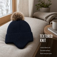 Bonnet tricoté personnalisé Highfly avec cache-oreilles en forme d'oreilles d'ours et pompon pour l'hiver, vente en gros, OEM, ODM, marque privée