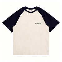 T-shirts pour hommes AMLClever 210 g/m², couleur contrastée unie, unisexe, manches raglan tombantes, impression DTF sur soie, OEM