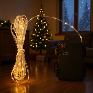 Guirlande lumineuse LED 110 LED, alimentée par piles, commande par bouton, éclairage décoratif, utilisation en intérieur, lumière blanc chaud 2700K - Product Image 2