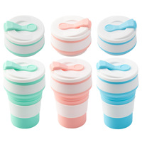 Tasse à café en silicone réutilisable de 350ml Tasse de voyage pliante pliable pour l'école et le bureau pour les dames Boîte de couleur incluse