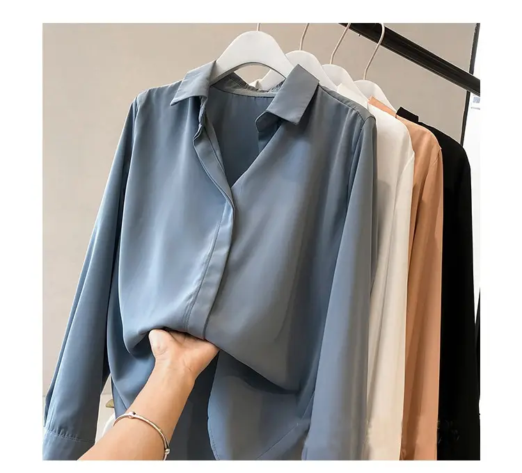 New Custom Ladies Multicolor Silk Shirt Top Women Long Sleeve Office Satin Silk Shirt