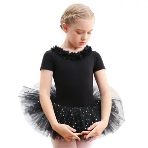 La Ropa de baile de Ballet de manga corta más barata para niñas con collares de encaje Leotardo de tutú de Ballet de baile brillante Bailarina