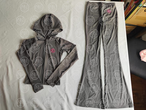 Logotipo personalizado Mulheres Zip up Jacket e Fold Waist Flare Pants 2 Piece Set Contraste Cor Side Strips Tricô Mulheres Vestuário - Product Image 6