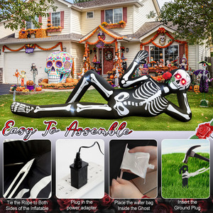 Squelette gonflable géant d'<span class=keywords><strong>Halloween</strong></span> avec yeux rouges lumineux et rose, fantôme effrayant allongé de 3 mètres pour la <span class=keywords><strong>décoration</strong></span> extérieure de jardin - Product Image 4