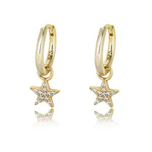 Bijoux de mode coréens Boucles d'oreilles en argent sterling 925 avec étoile en zircon pour femmes et filles Boucles d'oreilles circulaires en argent plaqué or S925