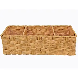 3 Section Bathroom Organizer Baskets Caramel Orange 2-Pack Storage Baskets For Toilet Tank Handmade Weave PP Storage Basket