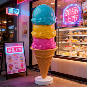 Sculpture de cône de crème glacée personnalisée, colorée et écologique pour l'affichage extérieur des magasins de crème glacée, en fibre de verre brillante pour l'entrée des magasins - Product Image 4