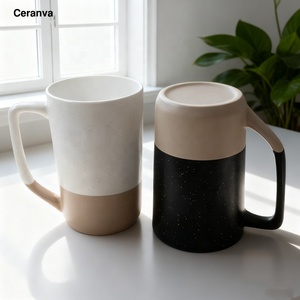 Chất lượng cao 16 oz cốc cà phê lớn hai màu lớn cao trà gốm cốc cà phê cốc vuông xử lý với màu trắng lốm đốm cho đồ uống - Product Image 4