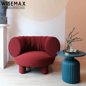 WISEMAX FURNITUREパーラー家具カーブデザインレッドファブリックラウンドレジャーソファタブチェア