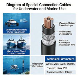 IP68 कस्टम आउटडोर वाटरप्रूफ गहरे समुद्र पनडुब्बी केबल इलेक्ट्रिक फ्लैट आरएफ केबल केबल तार और केबल - Product Image 2