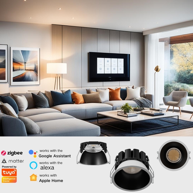 Modern Indoor Smart Lighting Downlight Tuya WiFi Die Casting IP44 Waterproof Recessed Adjustable LED CRI95 High Efficiency Hotel