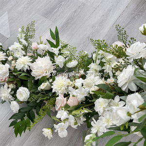 DKB - Centro de Mesa de Flores Artificiales Hechas a Mano, Color Verde y Blanco, Camino de Mesa con Rosas, Follaje Artificial, Decoración de Mesa de Boda, Seda - Product Image 5