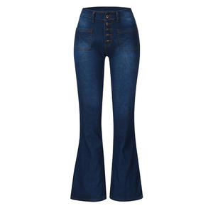 Pantalones acampanados de <span class=keywords><strong>mujer</strong></span> europea americana para <span class=keywords><strong>Amazon</strong></span> Outlet Jeans de mezclilla de alta elasticidad Estilo vintage informal para todas las estaciones lavados - Product Image 1
