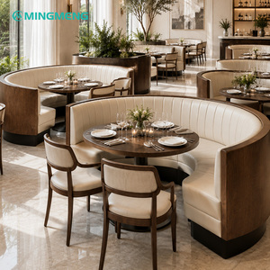 Ensemble de table à manger ronde en bois avec banquette en cuir PU pour restaurant, usage commercial, design contemporain - Product Image 6