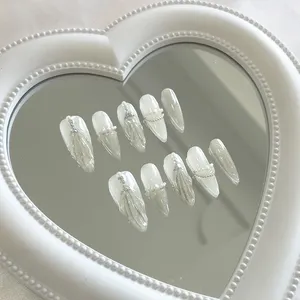 Suavemente verano Shell temporada uñas postizas largo 3D lujo Stiletto blanco cubierta completa desgaste uñas alta calidad Prensa en uñas