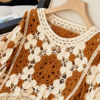 Nuevo Bolero de Punto Fino de Ganchillo 2026 con Diseño Floral Bohemio Calado, Manga Regular y Borlas, Top Corto de Verano para Playa para Mujer