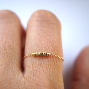Bague chaîne en or, simple, délicate, petite bague à perles, acier inoxydable, fine, empilable, bijoux - Product Image 2