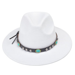 MSMC Cowboy <b>Hat</b> 100% <b>Wool</b> Black With Turquoise Stones And Metal Studs Ethnic Style For <b>Men</b> Casual Wear - Product Image 3