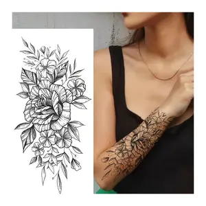 Custom Waterproof Black Body Tattoo Sticker Arm Hand Neck Wrist Art Fashion Flower Women Temporary Tattoo Stickers And Tattoos
