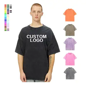Hip Hop Men Distress Unisex nero vuoto spalla scesa personalizzato all'ingrosso lavato T-Shirt oversize Stone Acid Wash T Shirt