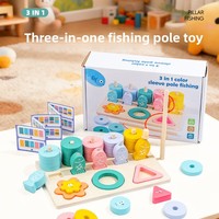 5 in 1 Papan Permainan Memancing Kayu Multifungsi Bentuk Geometris Susun & Padukan Mainan Edukasi Sensorik Montessori untuk Balita
