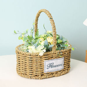 Phong Cách Châu Âu Màu Xanh Lá Cây Thực Vật Giỏ Hoa Rơm Dệt Nồi Trang Trí Lưu Trữ Giỏ - Product Image 2