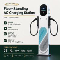 Pengisi Daya EV Komersial 7kw 11kw 22kw Tipe1 Tipe2 NACS GB Lantai Pintar OCPP APP WiFi RFID CE LCD OEM IP65 Stasiun Rumah Pabrik