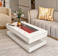 Table basse électrique de luxe noire avec miroir et flamme LED simulée, idéale pour salon et décoration intérieure