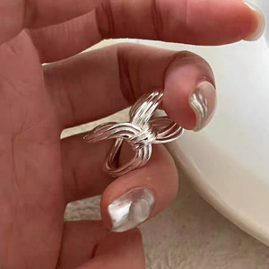 S925 Sterling <b>Silver</b> Bowknot Openwork <b>Ring</b> <b>Adjustable</b> For Women Everyday Wear - Product Image 4