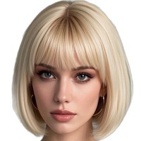Cheveux courts raides naturels pour femmes, style bobo, avec frange aérienne, volumineux et entièrement ajustables, en soie haute température, pour le marché transfrontalier Europe-Amérique