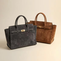 Sac fourre-tout personnalisé en daim et cuir véritable pour femme, style vintage de luxe, avec poignée supérieure, OEM ODM, partenaire à long terme