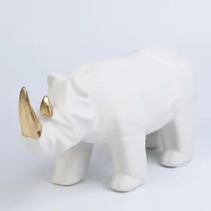 白色抽象艺术树脂犀牛雕像雕塑装饰创意现代家庭办公书桌书柜装饰
