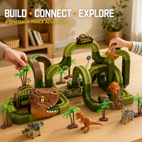 Set Blok Bangunan Dinosaurus Listrik Isi Ulang OEM, Kereta Mini dengan Rel dan Gigi, Adegan Petualangan Dinosaurus, Mainan STEM