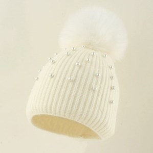 Chapeau boule en fourrure naturelle pour femme Cachemire de haute qualité avec incrustation de perles Chapeau chaud <span class=keywords><strong>sans</strong></span> bord <span class=keywords><strong>Pompon</strong></span> Chapeau - Product Image 5