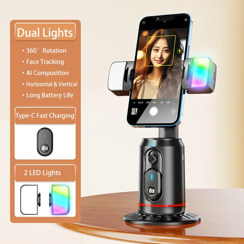 New Model Q02 AI Intelligent Face Tracking Rechargeable Battery Selfie Stick 360 Degree Rotation Phone Holder