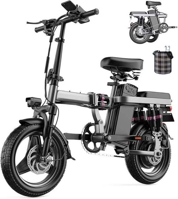 Folding Electric Mountain Bike 500W 48V 18-Speed Fat Tire Lithium Battery 14" Wheel Steel Frame 60km Range Urban